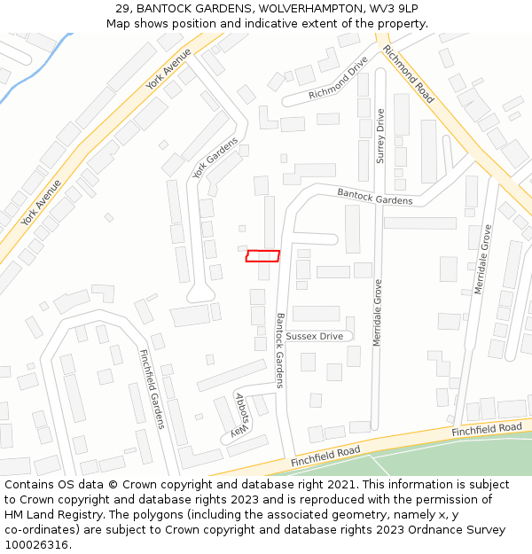 29, BANTOCK GARDENS, WOLVERHAMPTON, WV3 9LP: Location map and indicative extent of plot