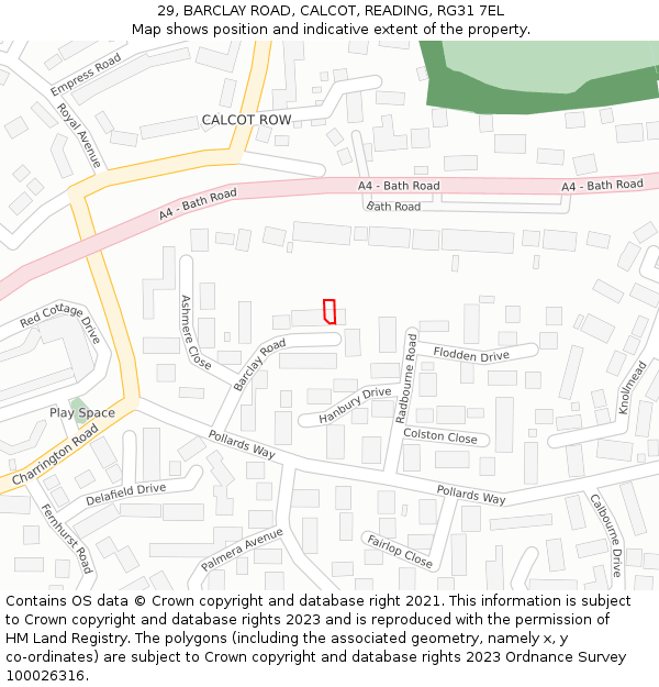 29, BARCLAY ROAD, CALCOT, READING, RG31 7EL: Location map and indicative extent of plot