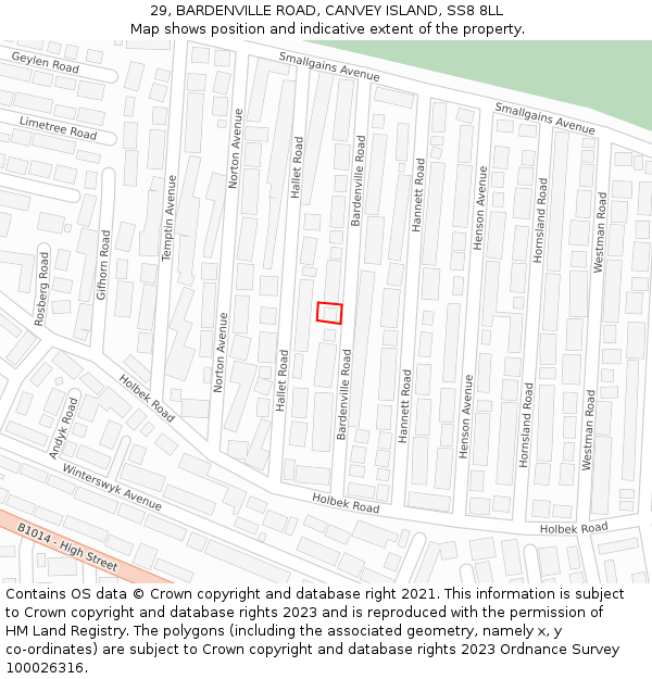 29, BARDENVILLE ROAD, CANVEY ISLAND, SS8 8LL: Location map and indicative extent of plot