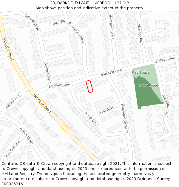 29, BARKFIELD LANE, LIVERPOOL, L37 1LY: Location map and indicative extent of plot