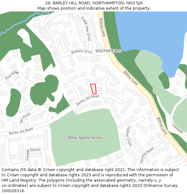 29, BARLEY HILL ROAD, NORTHAMPTON, NN3 5JA: Location map and indicative extent of plot