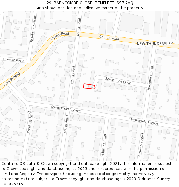 29, BARNCOMBE CLOSE, BENFLEET, SS7 4AQ: Location map and indicative extent of plot