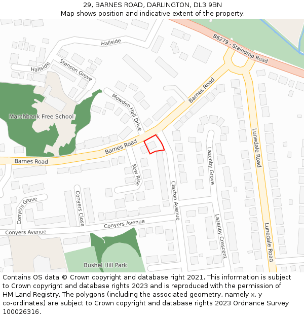 29, BARNES ROAD, DARLINGTON, DL3 9BN: Location map and indicative extent of plot