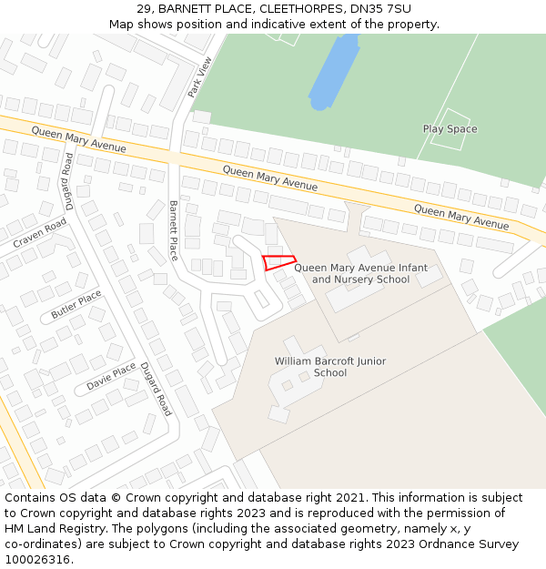 29, BARNETT PLACE, CLEETHORPES, DN35 7SU: Location map and indicative extent of plot