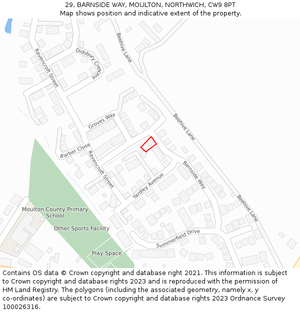 29, BARNSIDE WAY, MOULTON, NORTHWICH, CW9 8PT: Location map and indicative extent of plot