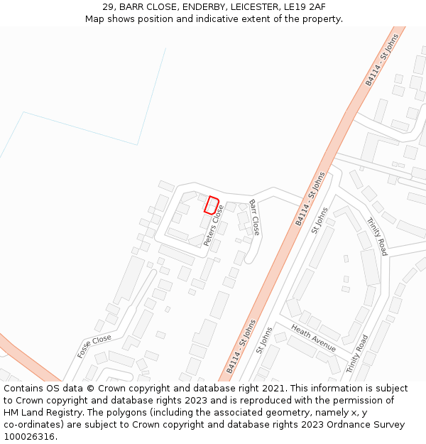 29, BARR CLOSE, ENDERBY, LEICESTER, LE19 2AF: Location map and indicative extent of plot