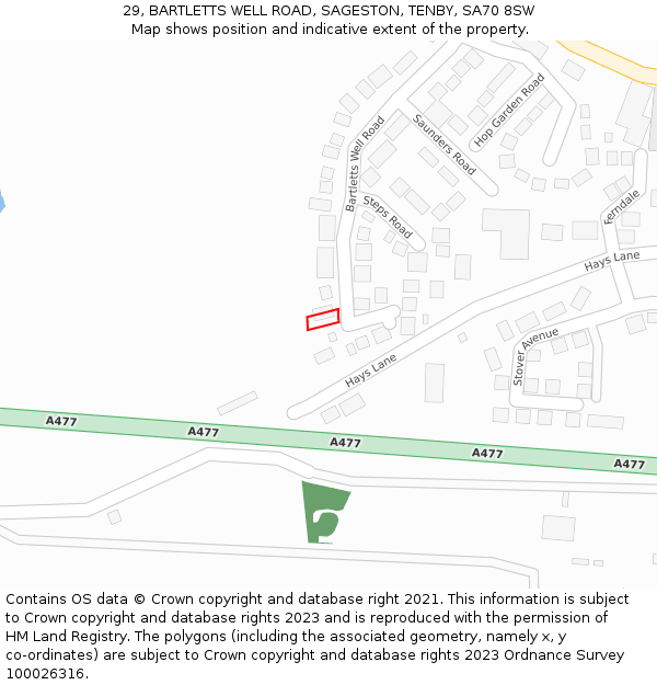 29, BARTLETTS WELL ROAD, SAGESTON, TENBY, SA70 8SW: Location map and indicative extent of plot