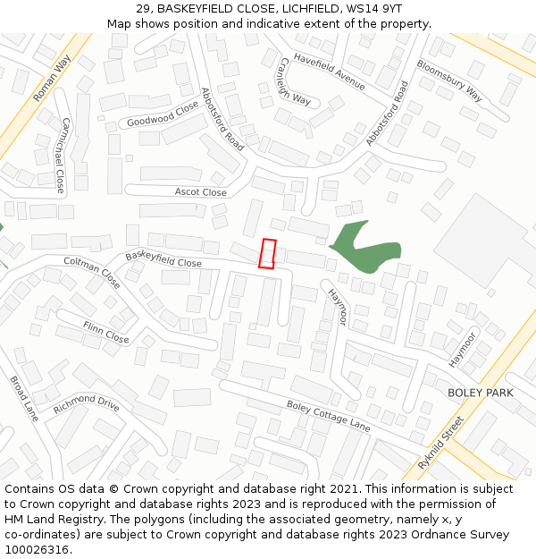 29, BASKEYFIELD CLOSE, LICHFIELD, WS14 9YT: Location map and indicative extent of plot