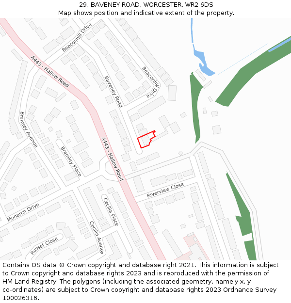 29, BAVENEY ROAD, WORCESTER, WR2 6DS: Location map and indicative extent of plot