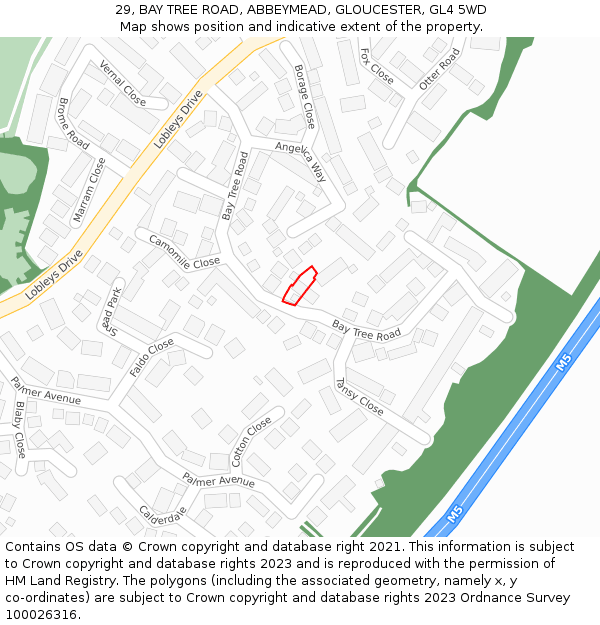 29, BAY TREE ROAD, ABBEYMEAD, GLOUCESTER, GL4 5WD: Location map and indicative extent of plot