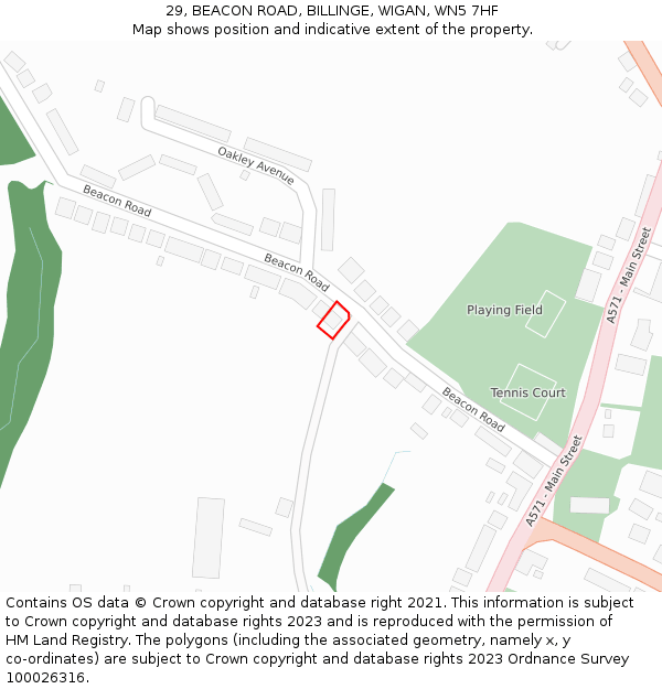 29, BEACON ROAD, BILLINGE, WIGAN, WN5 7HF: Location map and indicative extent of plot