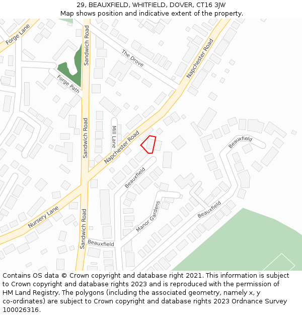 29, BEAUXFIELD, WHITFIELD, DOVER, CT16 3JW: Location map and indicative extent of plot