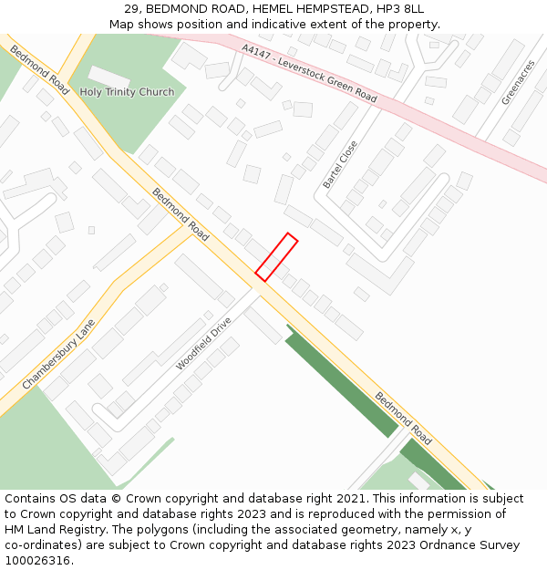 29, BEDMOND ROAD, HEMEL HEMPSTEAD, HP3 8LL: Location map and indicative extent of plot