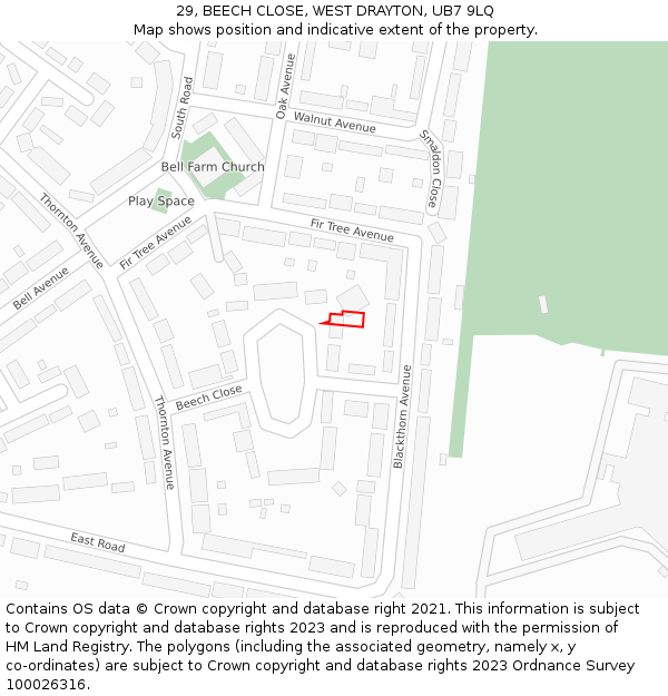 29, BEECH CLOSE, WEST DRAYTON, UB7 9LQ: Location map and indicative extent of plot