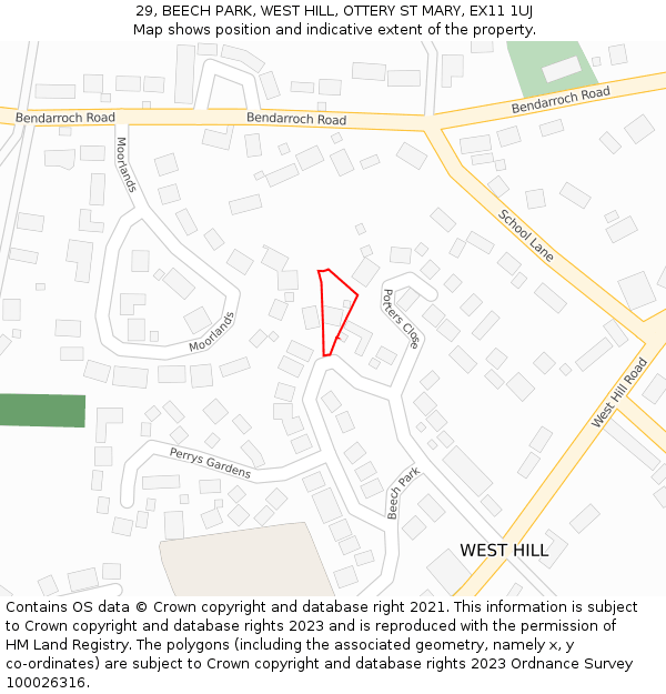 29, BEECH PARK, WEST HILL, OTTERY ST MARY, EX11 1UJ: Location map and indicative extent of plot