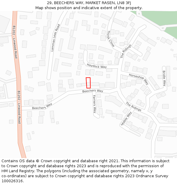 29, BEECHERS WAY, MARKET RASEN, LN8 3FJ: Location map and indicative extent of plot