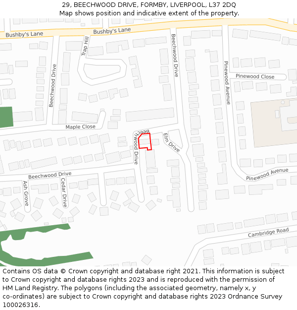 29, BEECHWOOD DRIVE, FORMBY, LIVERPOOL, L37 2DQ: Location map and indicative extent of plot