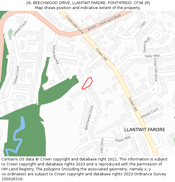 29, BEECHWOOD DRIVE, LLANTWIT FARDRE, PONTYPRIDD, CF38 2PJ: Location map and indicative extent of plot