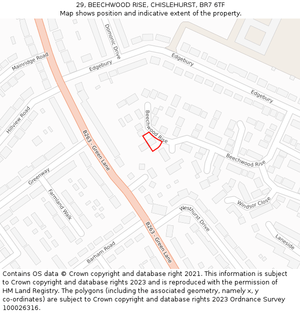29, BEECHWOOD RISE, CHISLEHURST, BR7 6TF: Location map and indicative extent of plot