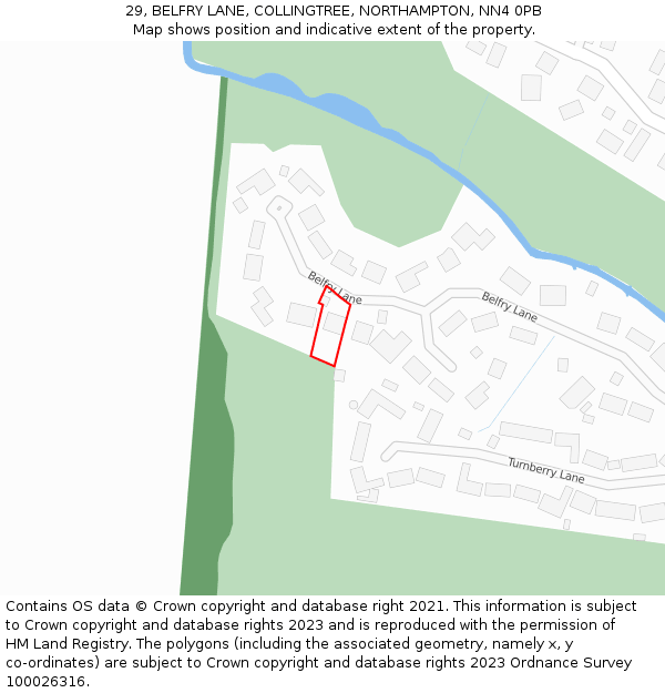 29, BELFRY LANE, COLLINGTREE, NORTHAMPTON, NN4 0PB: Location map and indicative extent of plot