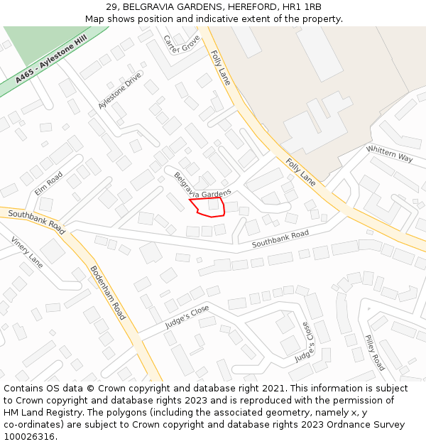 29, BELGRAVIA GARDENS, HEREFORD, HR1 1RB: Location map and indicative extent of plot