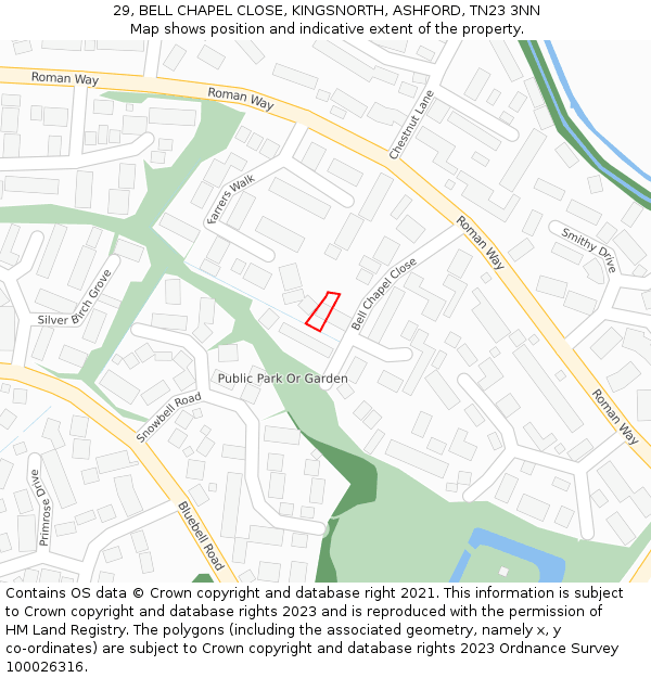 29, BELL CHAPEL CLOSE, KINGSNORTH, ASHFORD, TN23 3NN: Location map and indicative extent of plot
