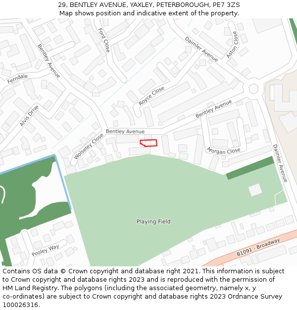 29, BENTLEY AVENUE, YAXLEY, PETERBOROUGH, PE7 3ZS: Location map and indicative extent of plot