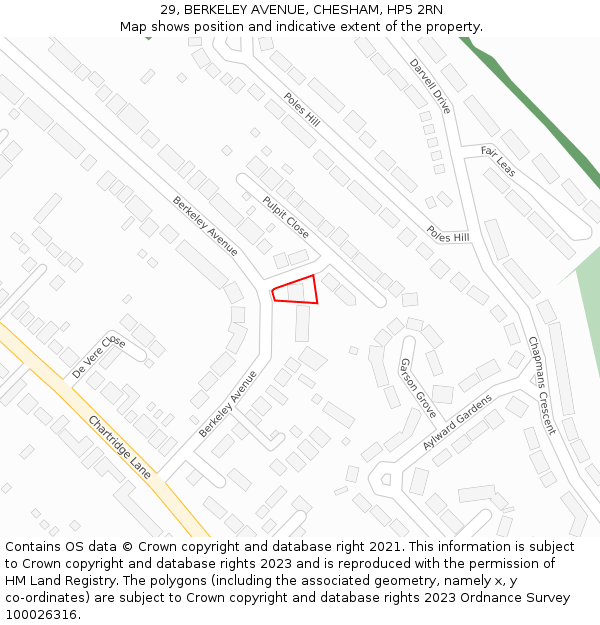 29, BERKELEY AVENUE, CHESHAM, HP5 2RN: Location map and indicative extent of plot