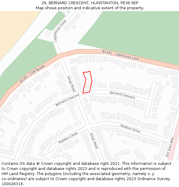 29, BERNARD CRESCENT, HUNSTANTON, PE36 6EP: Location map and indicative extent of plot