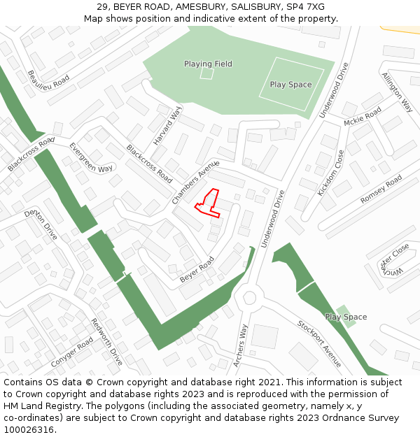 29, BEYER ROAD, AMESBURY, SALISBURY, SP4 7XG: Location map and indicative extent of plot