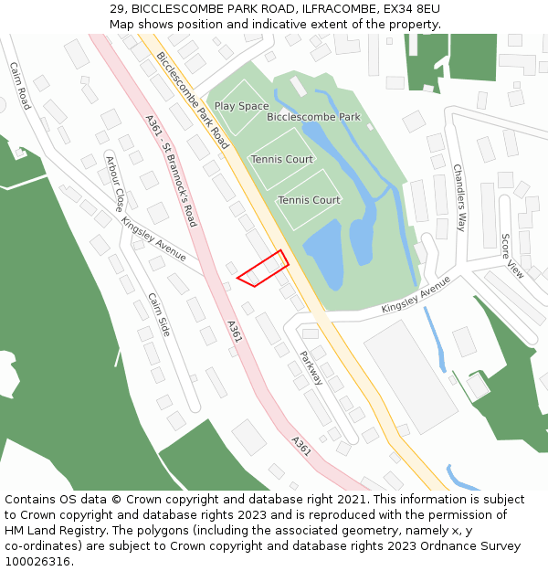 29, BICCLESCOMBE PARK ROAD, ILFRACOMBE, EX34 8EU: Location map and indicative extent of plot