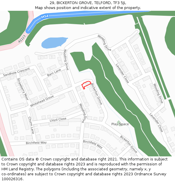 29, BICKERTON GROVE, TELFORD, TF3 5JL: Location map and indicative extent of plot