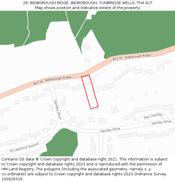 29, BIDBOROUGH RIDGE, BIDBOROUGH, TUNBRIDGE WELLS, TN4 0UT: Location map and indicative extent of plot