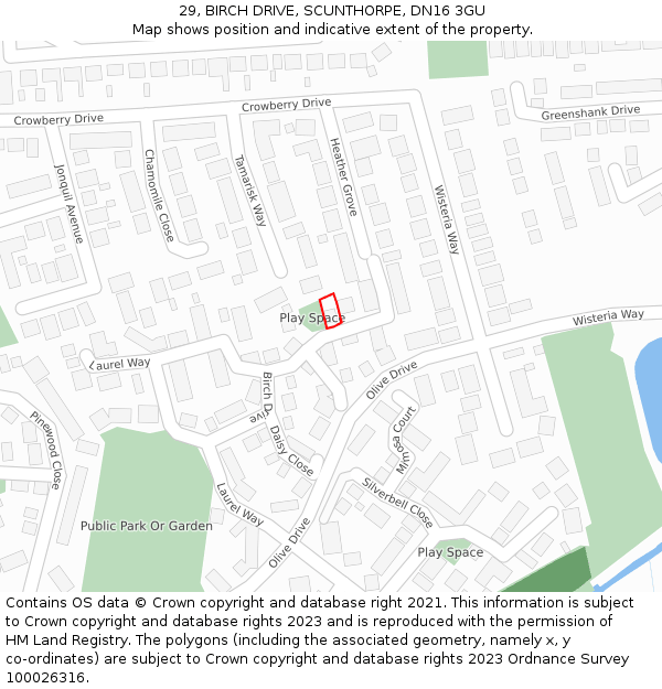 29, BIRCH DRIVE, SCUNTHORPE, DN16 3GU: Location map and indicative extent of plot