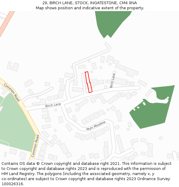29, BIRCH LANE, STOCK, INGATESTONE, CM4 9NA: Location map and indicative extent of plot