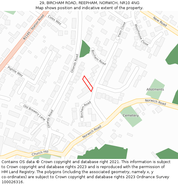 29, BIRCHAM ROAD, REEPHAM, NORWICH, NR10 4NG: Location map and indicative extent of plot