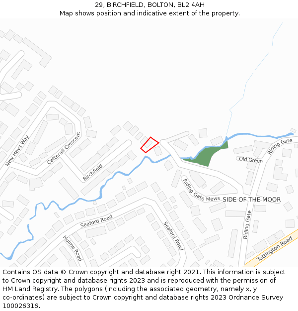 29, BIRCHFIELD, BOLTON, BL2 4AH: Location map and indicative extent of plot