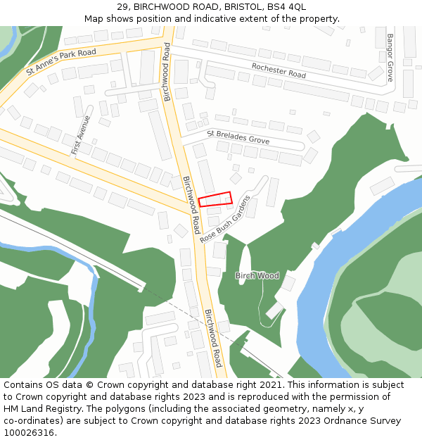 29, BIRCHWOOD ROAD, BRISTOL, BS4 4QL: Location map and indicative extent of plot