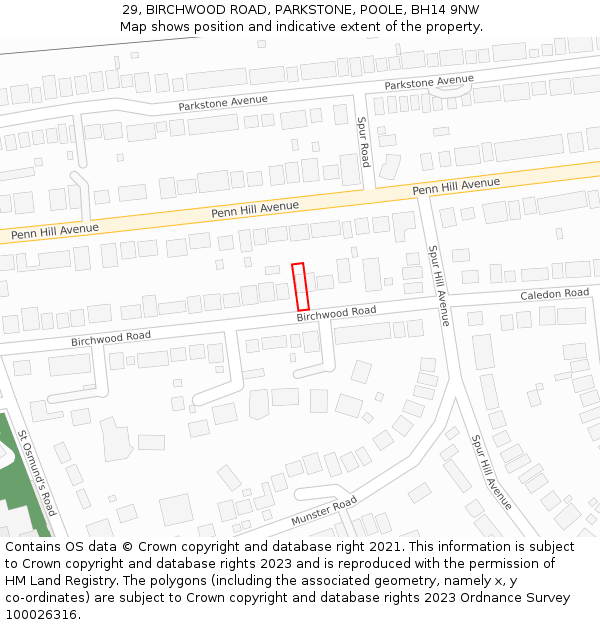 29, BIRCHWOOD ROAD, PARKSTONE, POOLE, BH14 9NW: Location map and indicative extent of plot