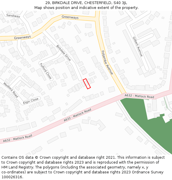 29, BIRKDALE DRIVE, CHESTERFIELD, S40 3JL: Location map and indicative extent of plot