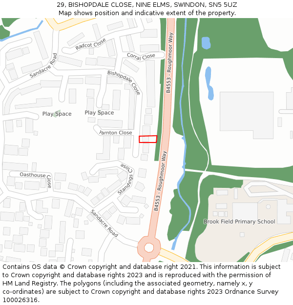 29, BISHOPDALE CLOSE, NINE ELMS, SWINDON, SN5 5UZ: Location map and indicative extent of plot