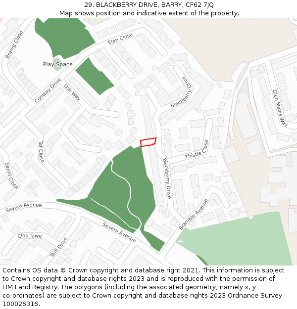 29, BLACKBERRY DRIVE, BARRY, CF62 7JQ: Location map and indicative extent of plot