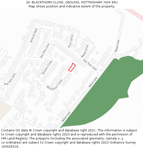 29, BLACKTHORN CLOSE, GEDLING, NOTTINGHAM, NG4 4AU: Location map and indicative extent of plot