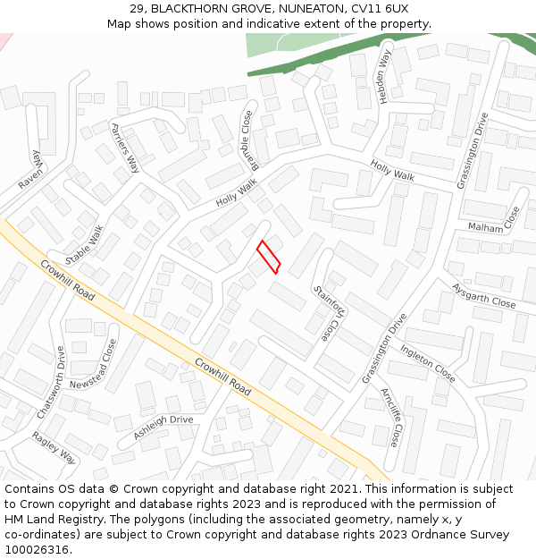 29, BLACKTHORN GROVE, NUNEATON, CV11 6UX: Location map and indicative extent of plot