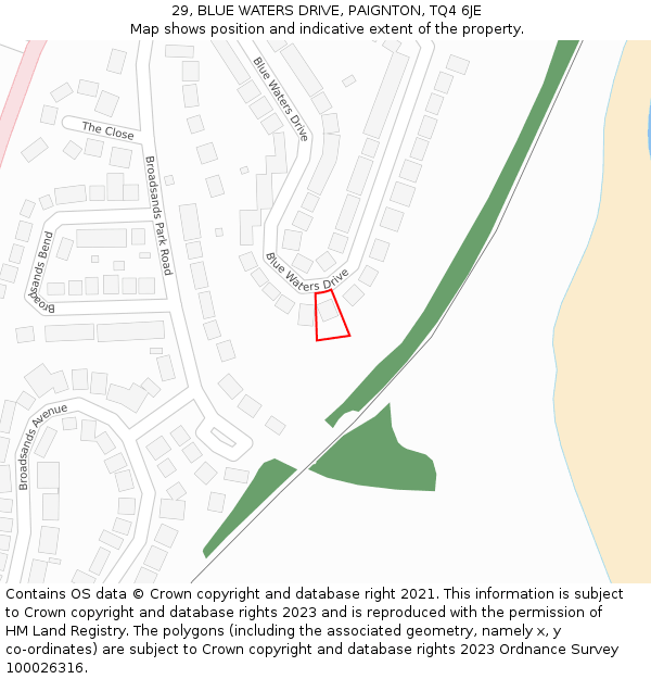 29, BLUE WATERS DRIVE, PAIGNTON, TQ4 6JE: Location map and indicative extent of plot