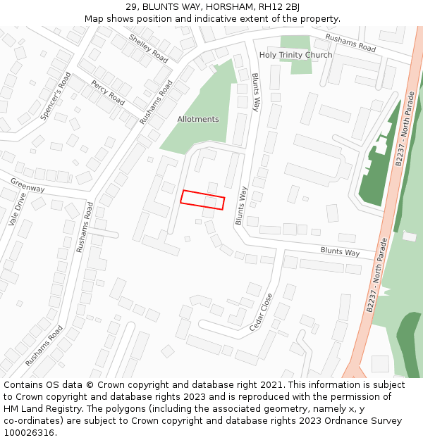 29, BLUNTS WAY, HORSHAM, RH12 2BJ: Location map and indicative extent of plot