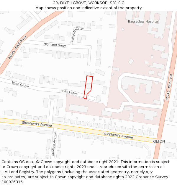 29, BLYTH GROVE, WORKSOP, S81 0JG: Location map and indicative extent of plot
