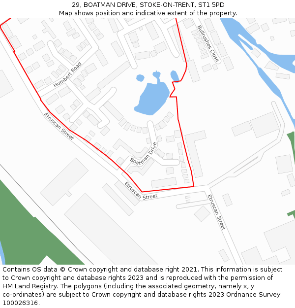 29, BOATMAN DRIVE, STOKE-ON-TRENT, ST1 5PD: Location map and indicative extent of plot