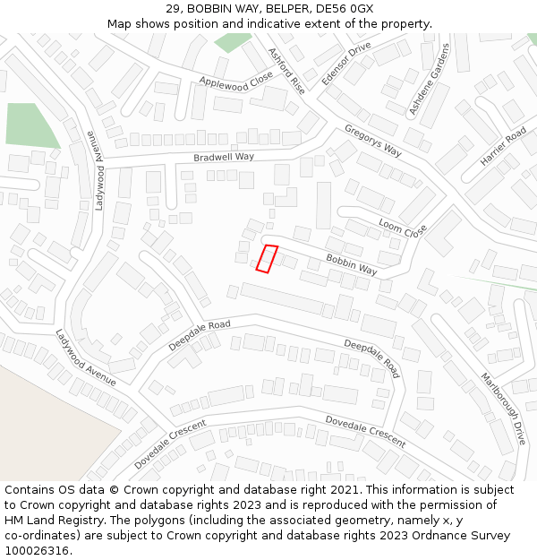 29, BOBBIN WAY, BELPER, DE56 0GX: Location map and indicative extent of plot