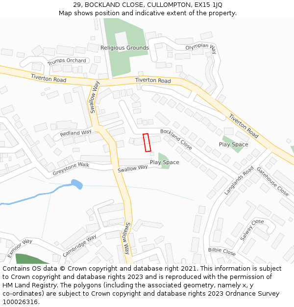 29, BOCKLAND CLOSE, CULLOMPTON, EX15 1JQ: Location map and indicative extent of plot